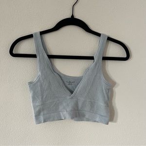 Out From Under Baby Blue Plunge Crop Lounge Pajama Top